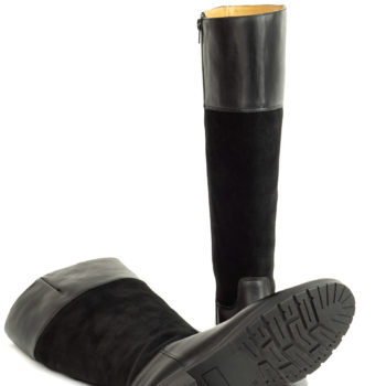 botas caña ancha negras en piel y serraje