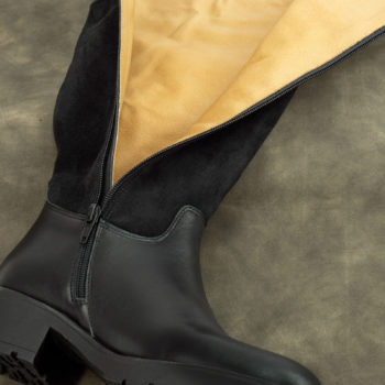 botas caña ancha negras en piel y serraje