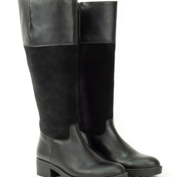 botas caña ancha negras en piel y serraje