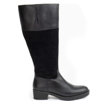botas caña ancha negras en piel y serraje