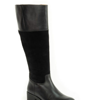 botas caña ancha negras en piel y serraje