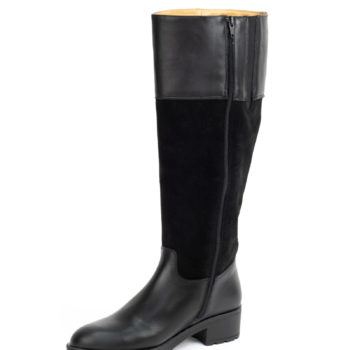 botas caña ancha negras en piel y serraje