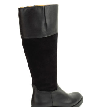 botas caña ancha negras en piel y serraje